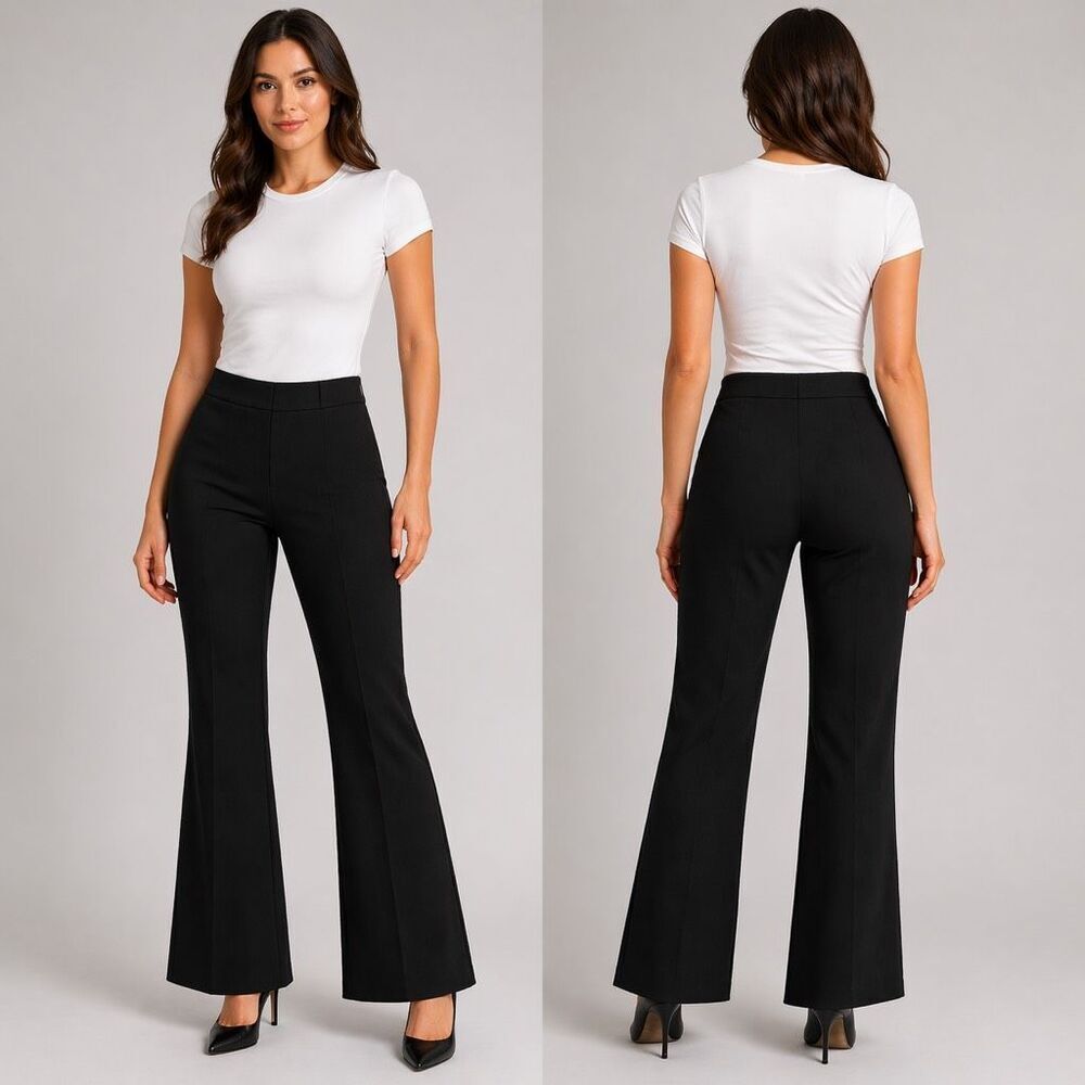 Mandee Black Flare Wide Leg Dress Pants Size 3 High Waist Stretch Work Chic